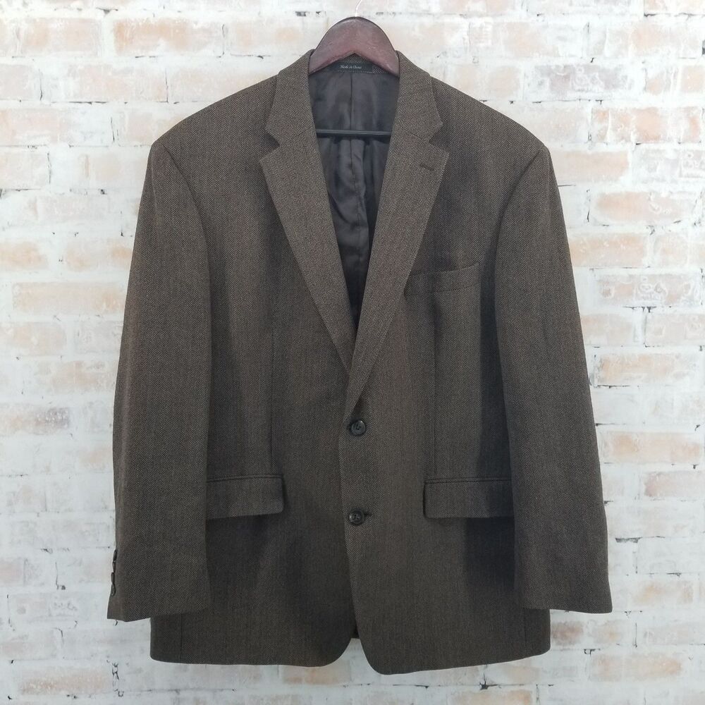 Lauren Ralph Lauren Mens 46R Brown Herringbone Wool Sport Coat Blazer